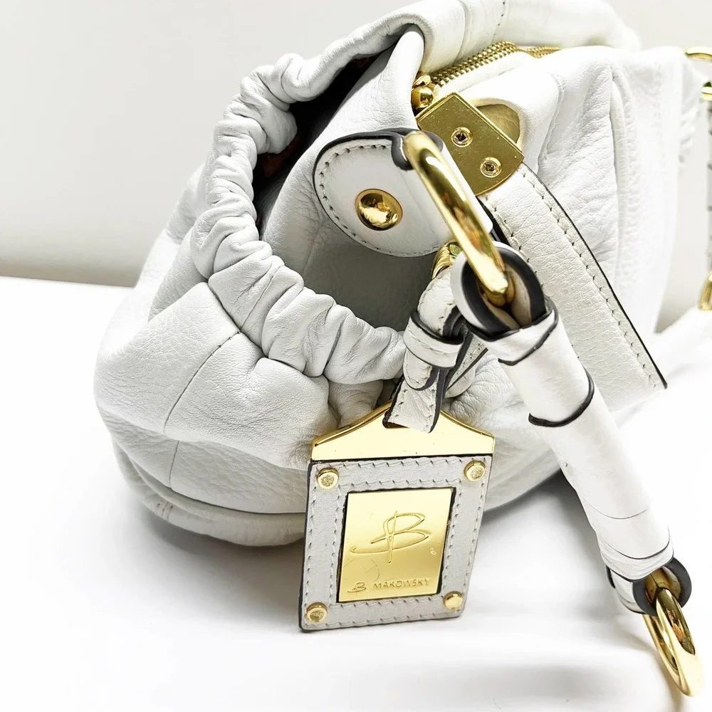 B. Makowsky White Leather Satchel Handbag - Picture 4 of 11